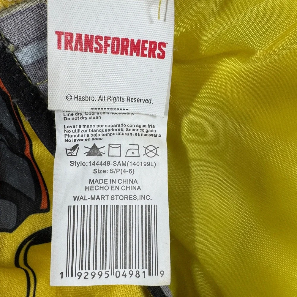 Transformers Boys Bumblebee Costume Small 4-6 Yellow Padded Muscle Jumpsuit Mask